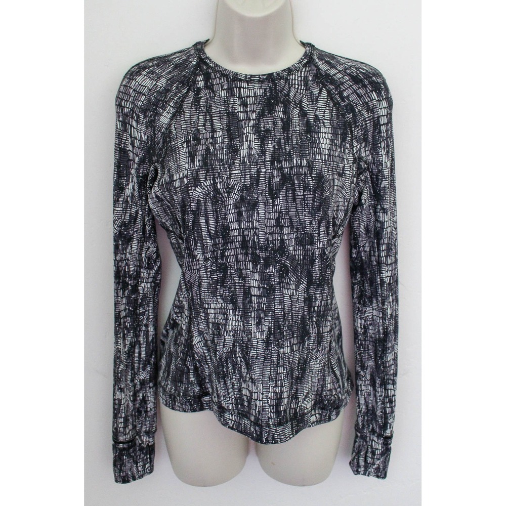 Lululemon Top Womens 4 Black White Its Rulu Run Long Sleeve Zip Pocket Pullover